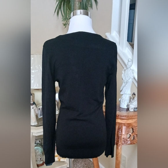 INC International Concepts Sweater with Faux Fur Collar. L Black NWOT - Picture 3 of 16